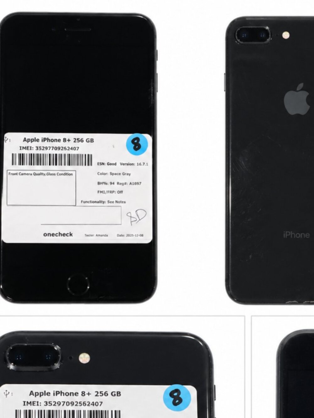 Apple iPhone 8 Plus, 256 gb, Unlocked, Black, #8D